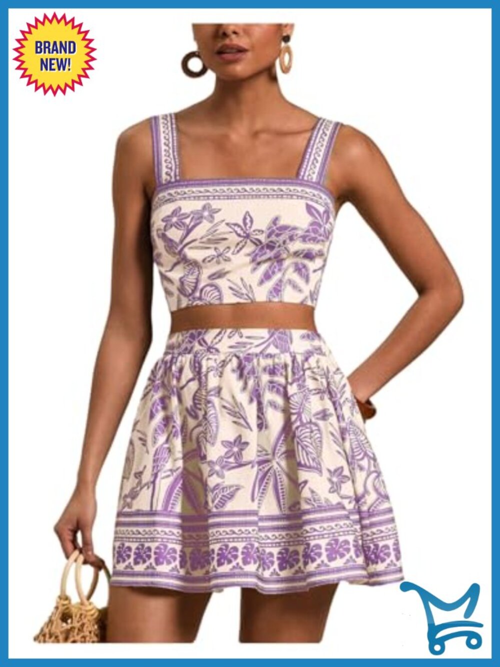 Two Piece Set Crop Cami Top and Skirt Set Vacation Outfit - Picture 1 of 4